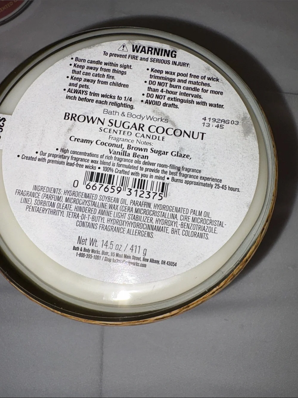 Bath & Body Works White Barn candle 14.5 oz 3 wick new Brown Sugar Coconut